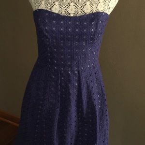 J.CREW HAYLEY STRAPPLESS EYELET INDIGO BLUE DRESS